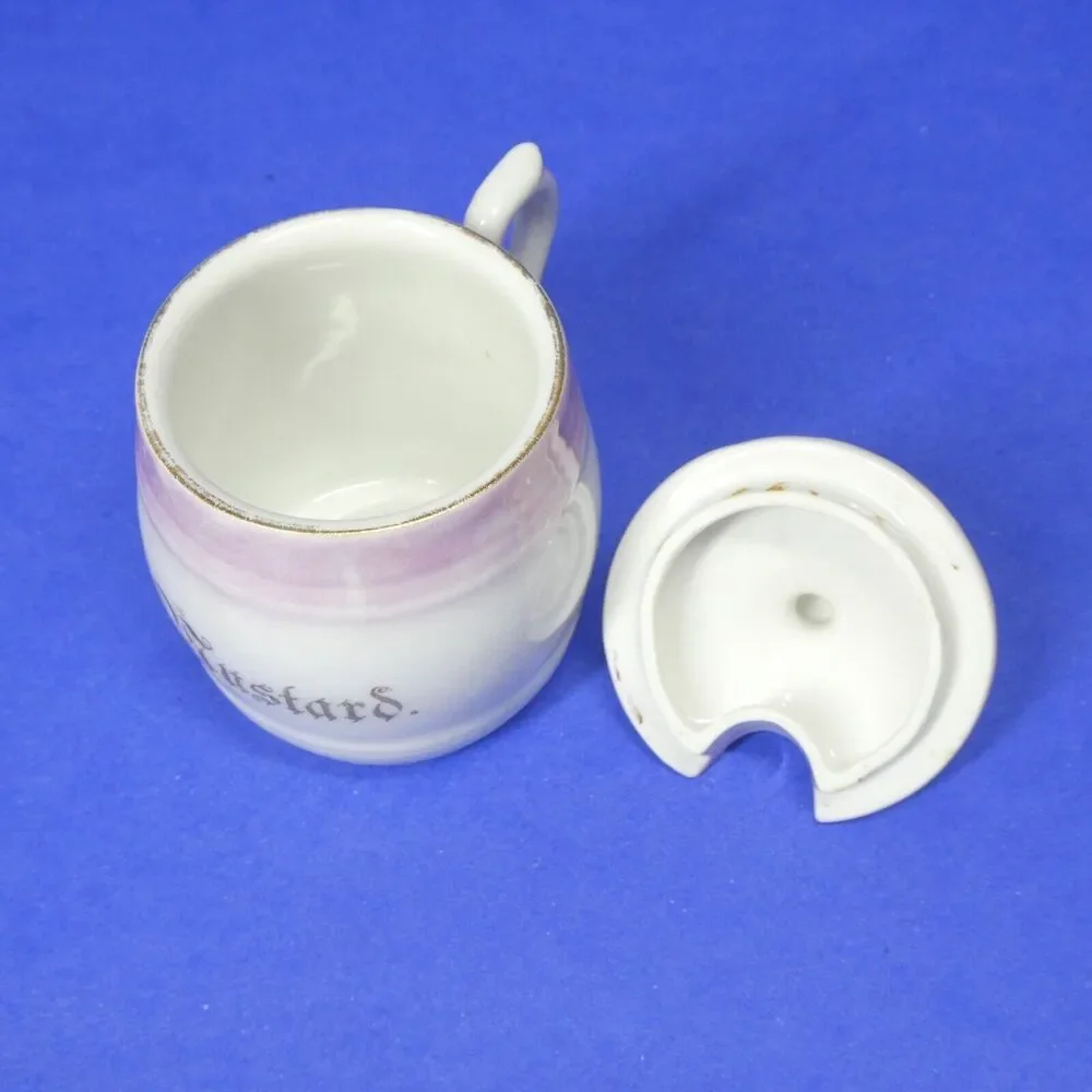 Porcelain Mustard Jar w/Lid Germany Pink White Antique